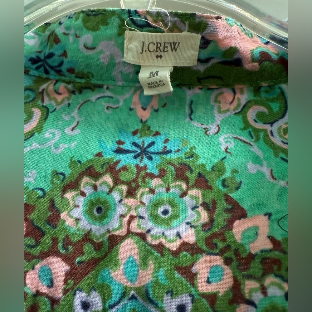 J Crew Tunic Mini Dress Green Paisley Beach Cover… - image 8